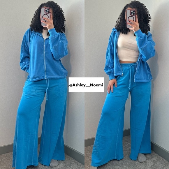 Zenana Outfitters Pants - NEW Zenana Ocean Blue Wide Leg Sweatpants Hoodie Lounge Set Cozy Fleece Large